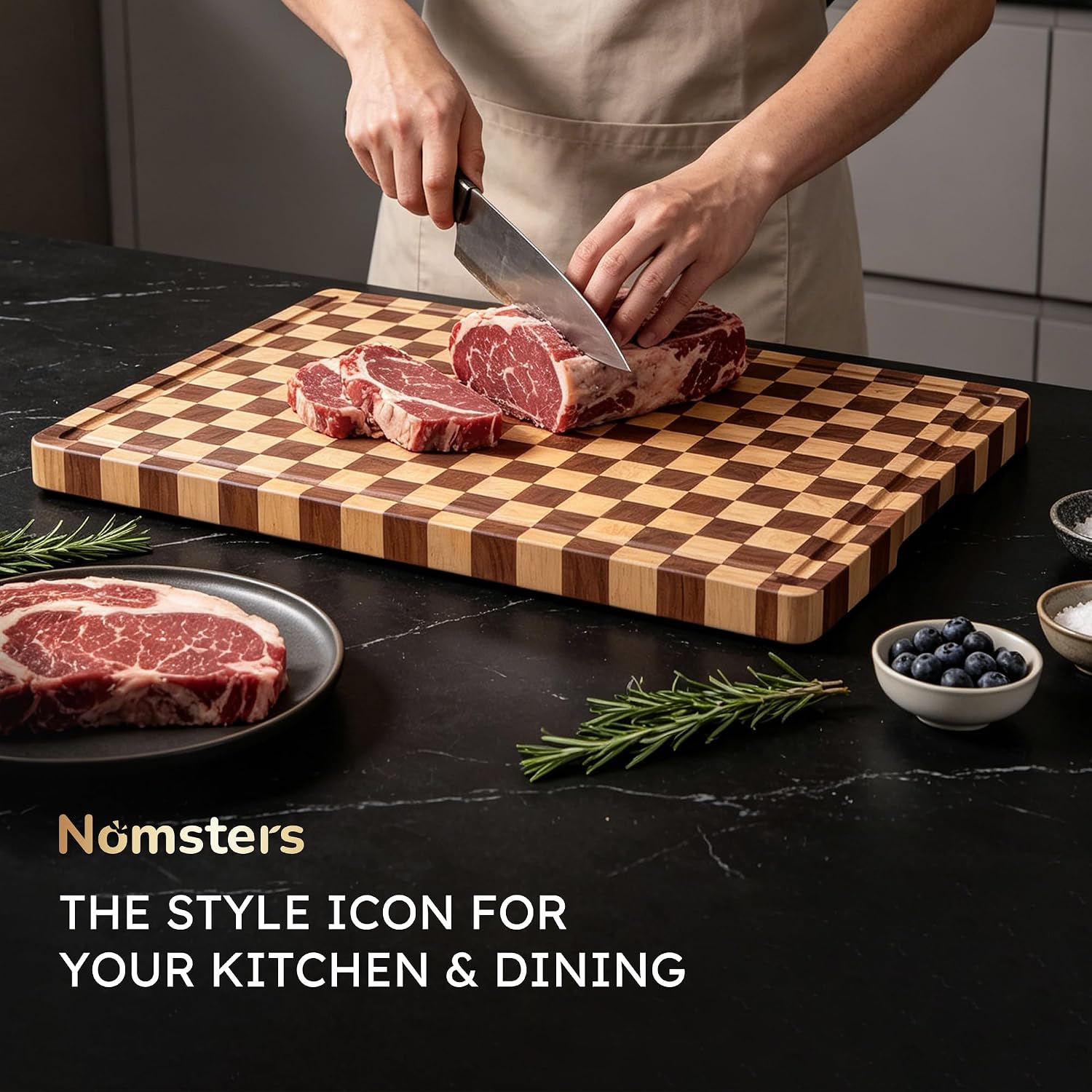 Nomsters Tabla de cortar para cocina, tabla de cortar a cuadros de...