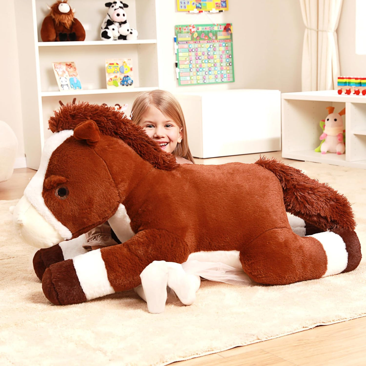 IKASA Peluche de caballo gigante de 33.5 pulgadas, súper suave, sin...