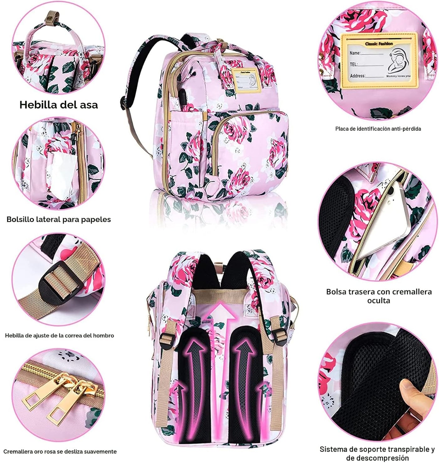 GurZinn Mochila de Pañales con Estación de Cambio, Plegable para Be...