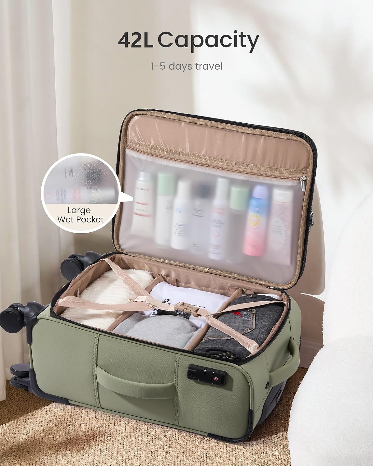 LOVEVOOK Maletas Softside con ruedas para viajes para mujeres y hom...