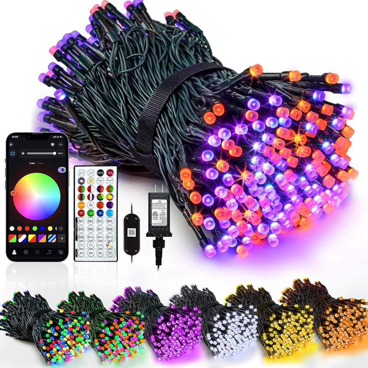 Cadena de luces de Halloween con cambio de color inteligente, 112 p...