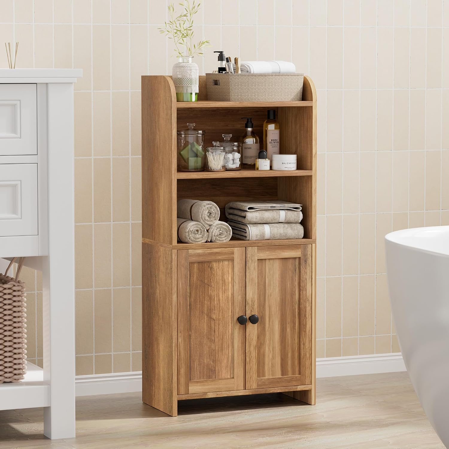 Homhedy Armario de almacenamiento pequeño para baño, almacenamiento...