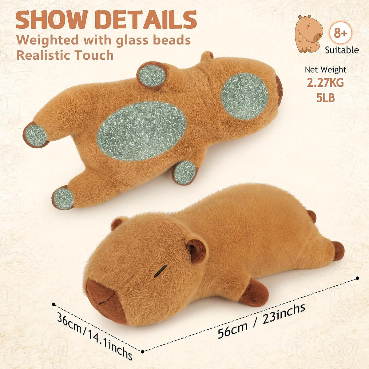 Peluches Capybara con peso de 5 libras, peluche Capybara grande de...
