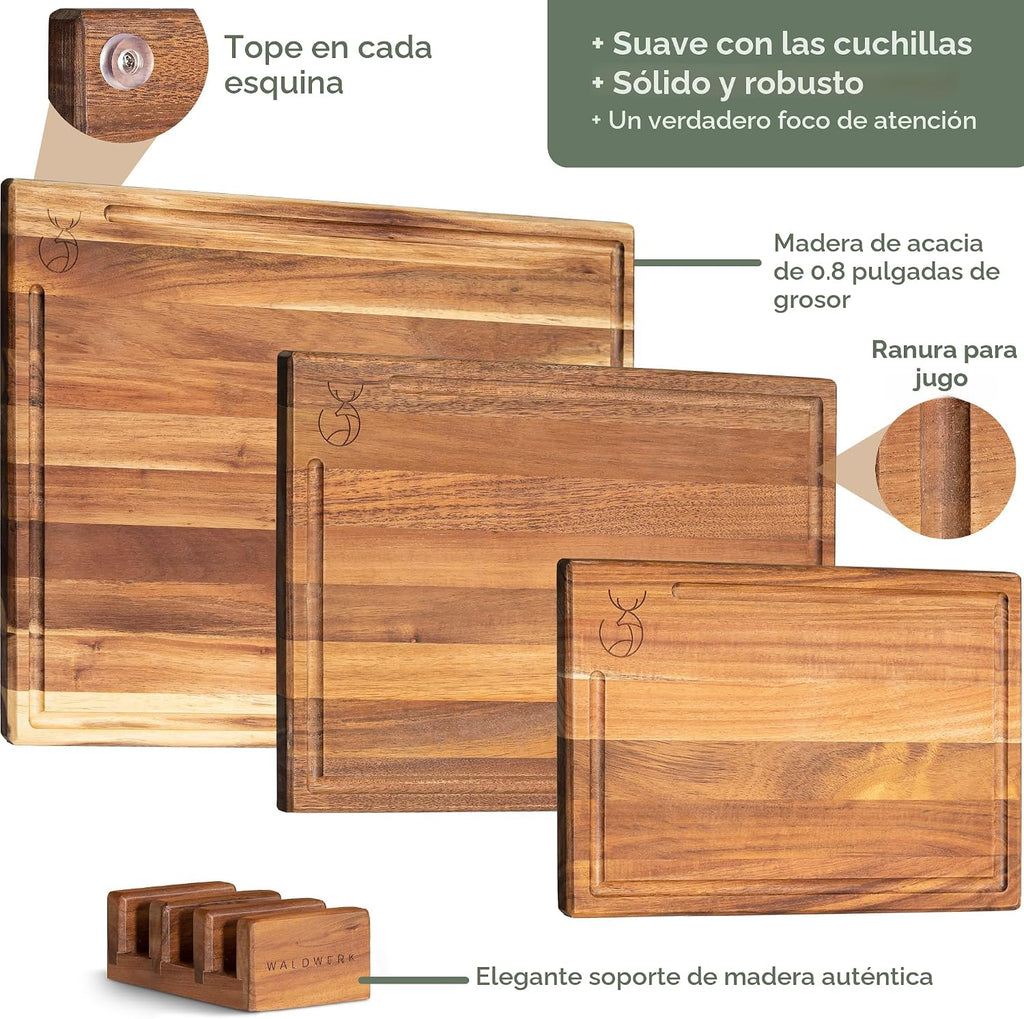 WALDWERK Juego de tablas de cortar (15.75 x 12\/13 x 9.5\/10 x 7 pu...
