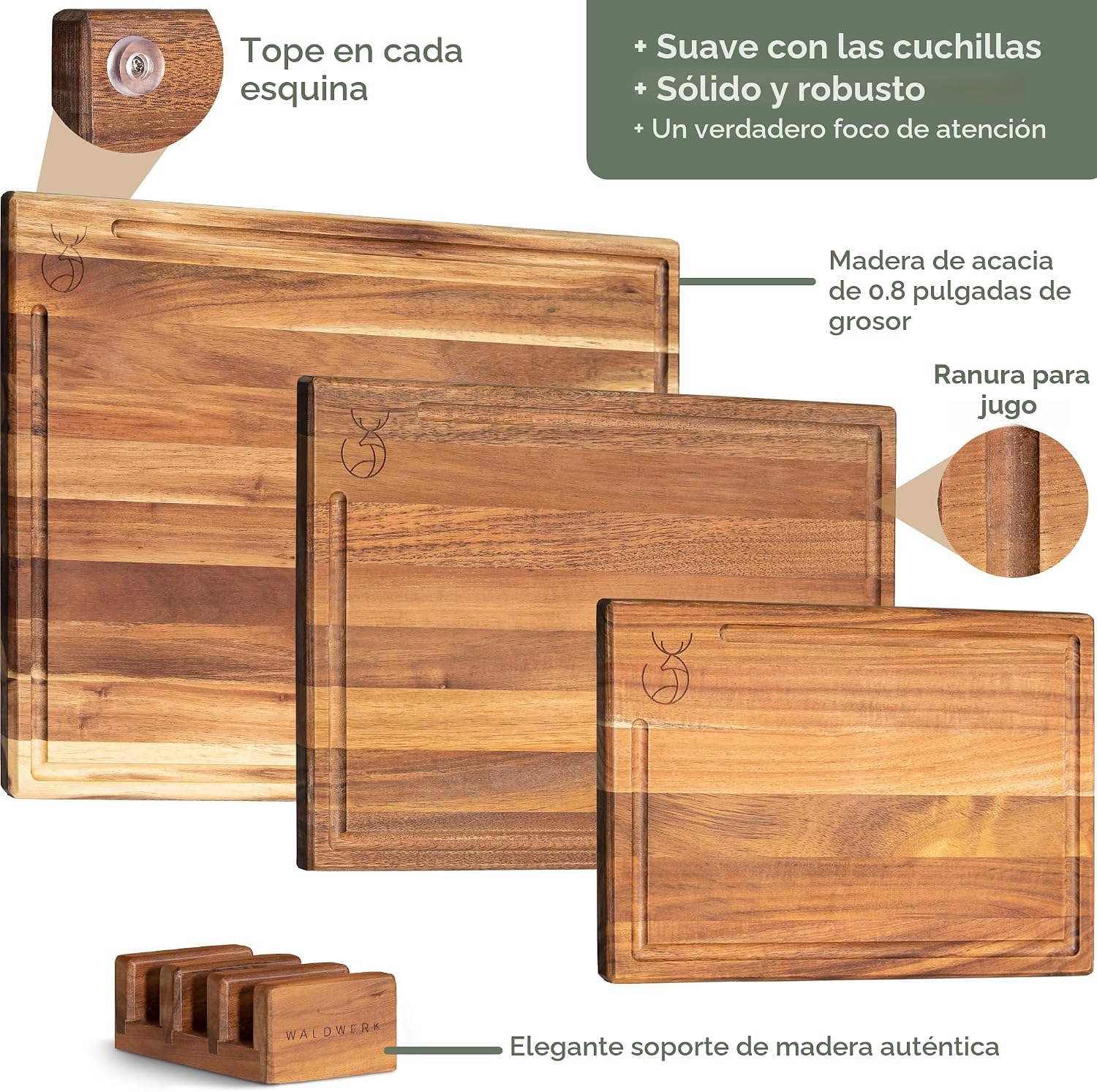 WALDWERK Juego de tablas de cortar (15.75 x 12\/13 x 9.5\/10 x 7 pu...