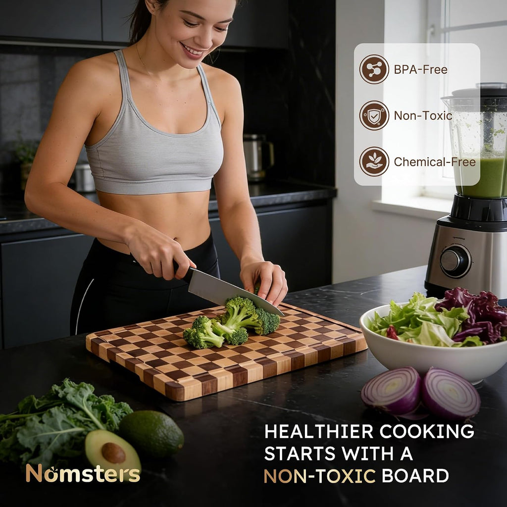 Nomsters Tabla de cortar para cocina, tabla de cortar a cuadros de...