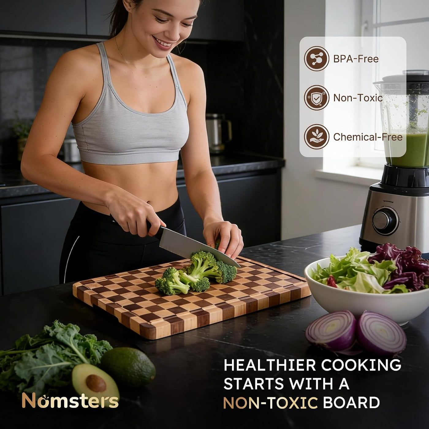 Nomsters Tabla de cortar para cocina, tabla de cortar a cuadros de...