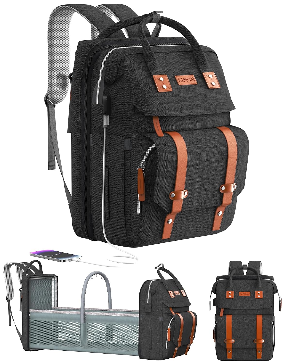ISMGN Mochila para pañales con cambiador, bolsas de bebé para niños...