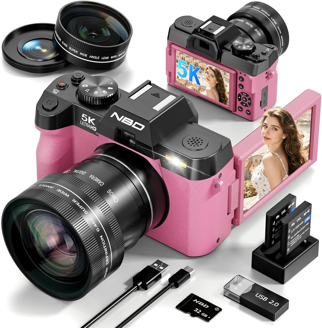Cámara digital True 5K 64MP para fotografía (rosa intenso) | Enfoqu...