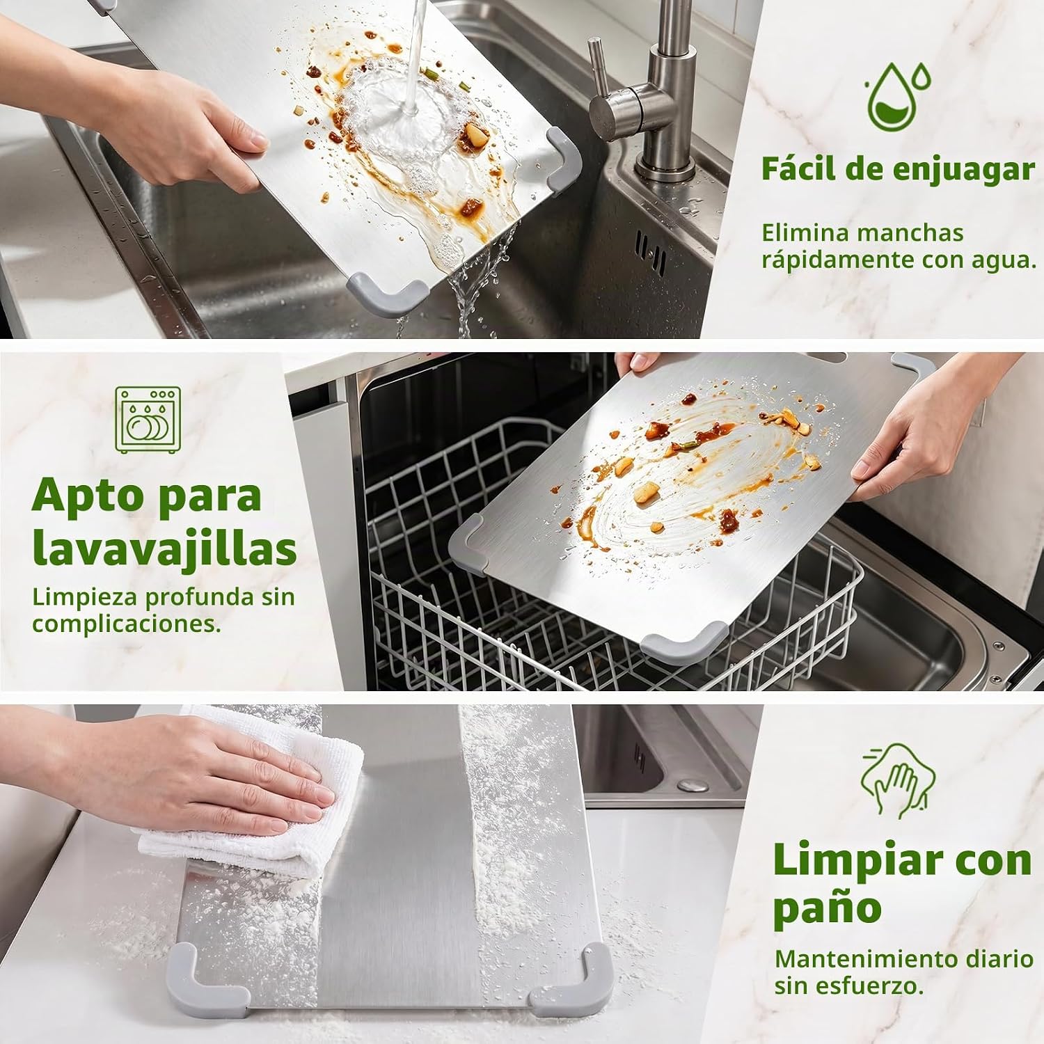 Juego de 3 tablas de cortar de acero inoxidable para cocina, juego...