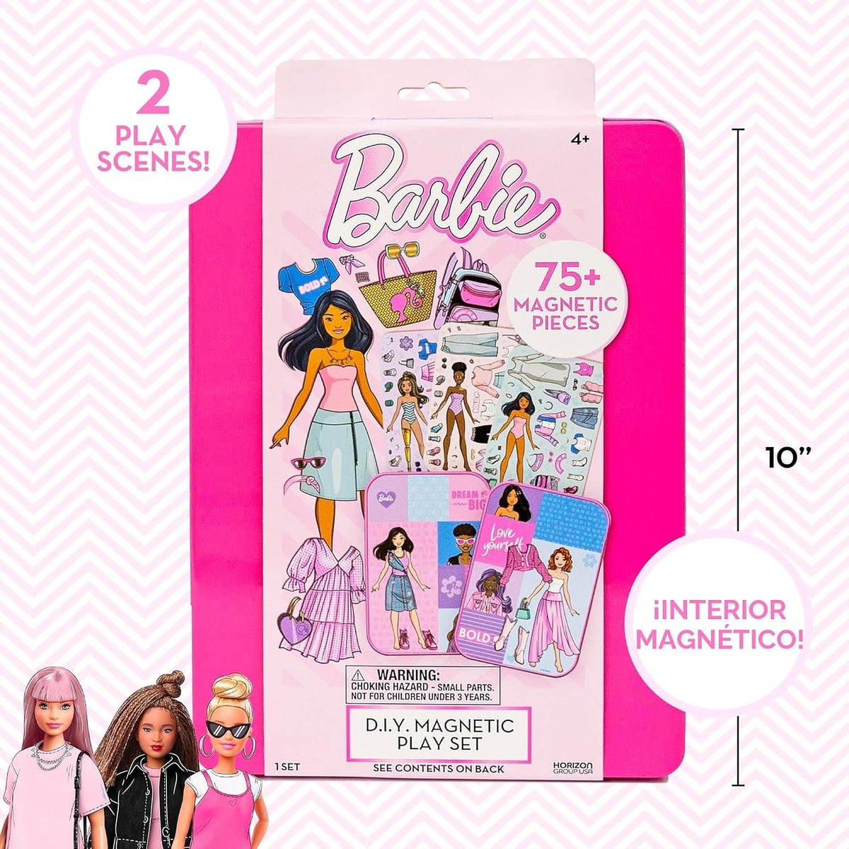 Barbie D.I.Y. Juego magnético de 75 piezas, 3 muñecas magnéticas, m...