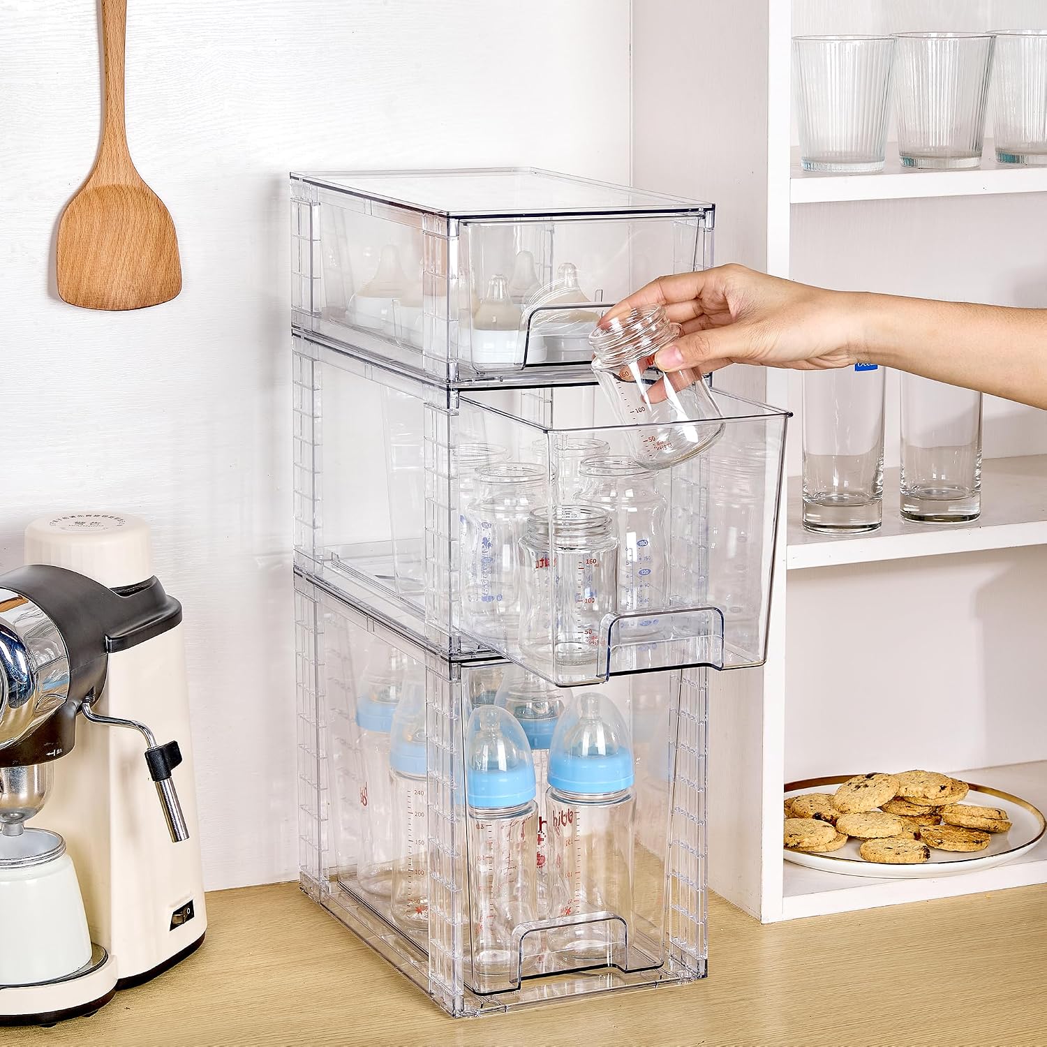 Vtopmart Paquete de 3 cajones de almacenamiento apilables transpare...