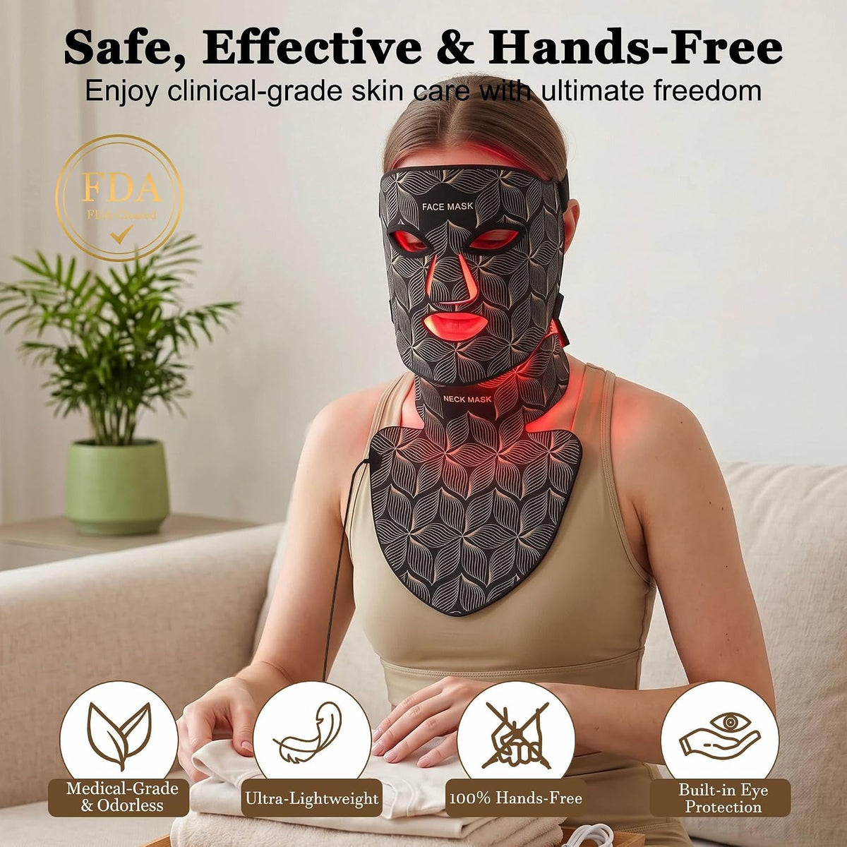 biuufish Máscara de terapia de luz roja para cara y cuello, 8 color...