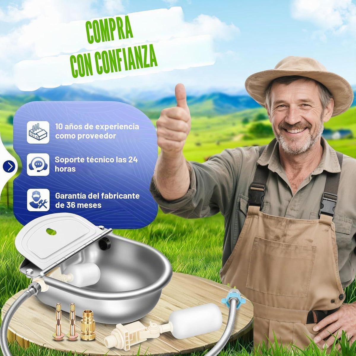 Ademon Recipiente automático de agua potable para animales con válv...