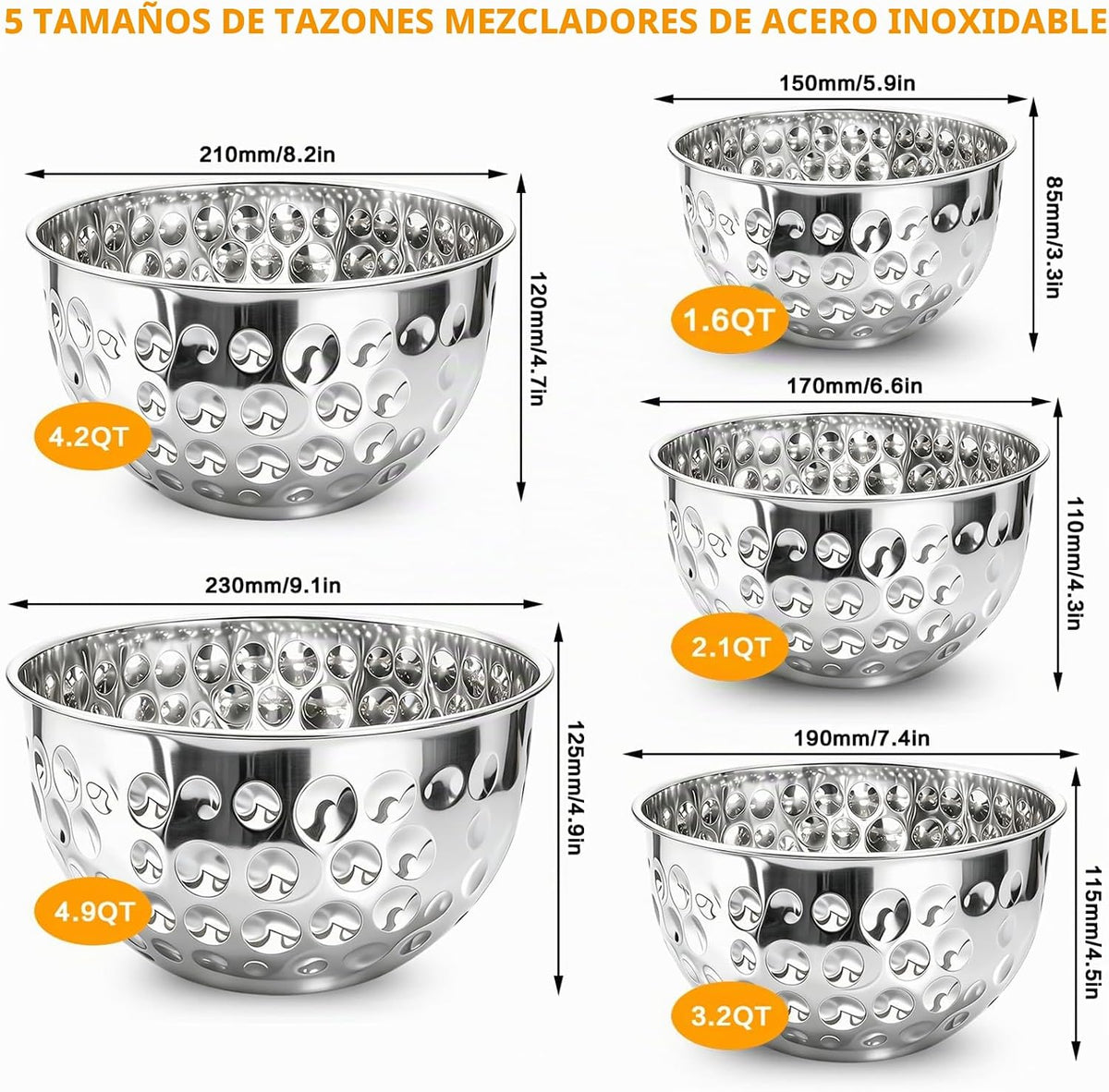 YEJZXY Juego de 5 cuencos de acero inoxidable | Juego de cuencos ma...