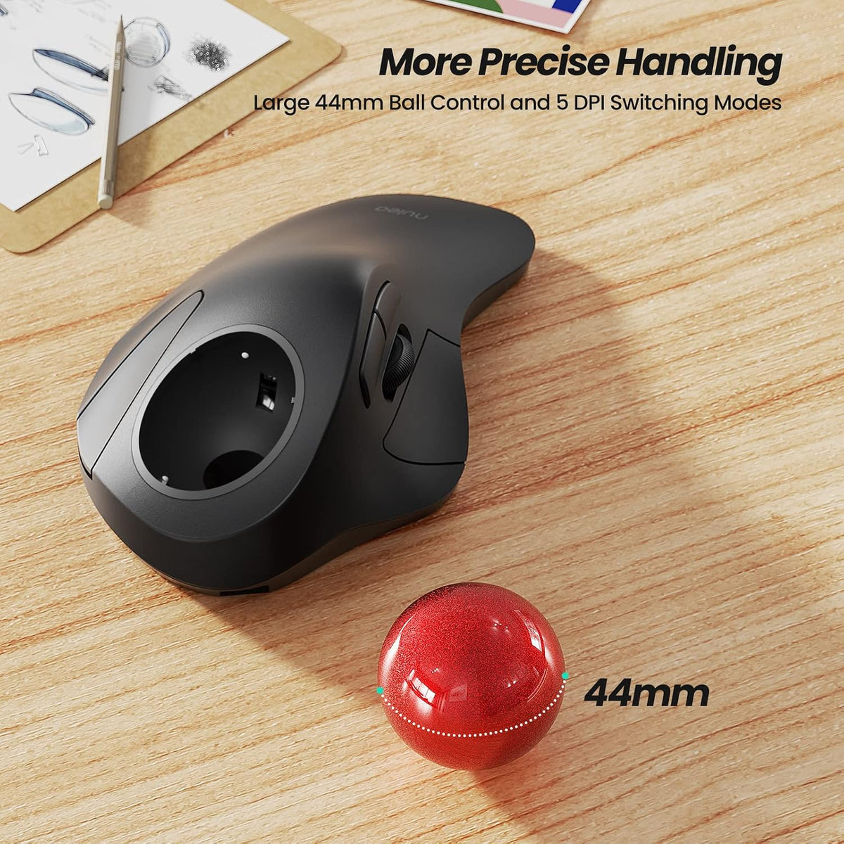 Nulea Ratón Inalámbrico Ergonómico Trackball, Recargable, Ratón Rol...