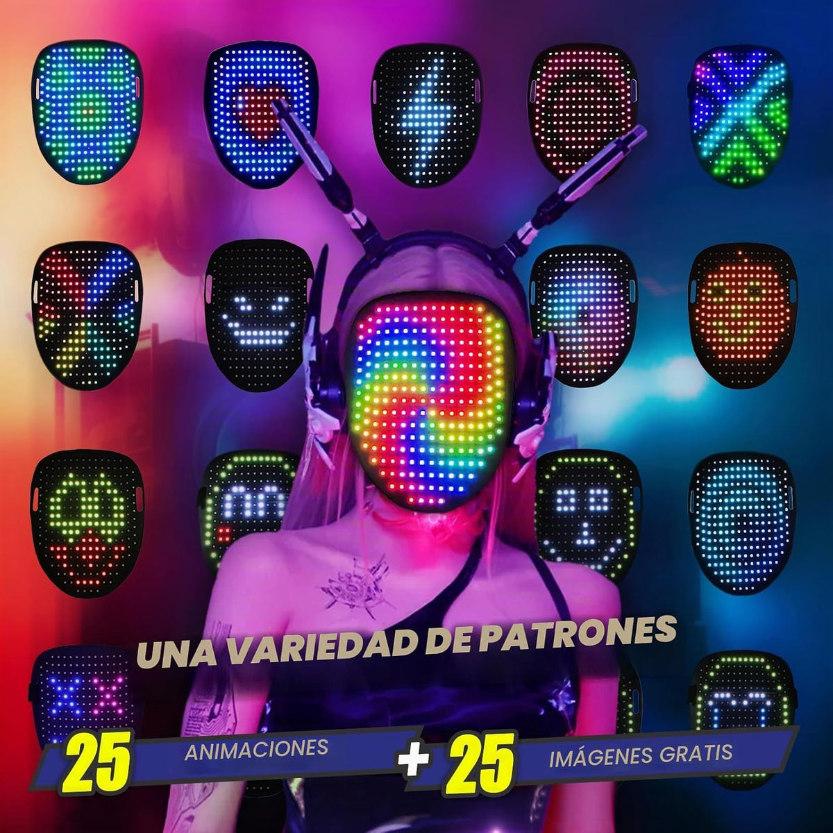 Máscara LED con detección de gestos, máscara de luz para niños, jug...