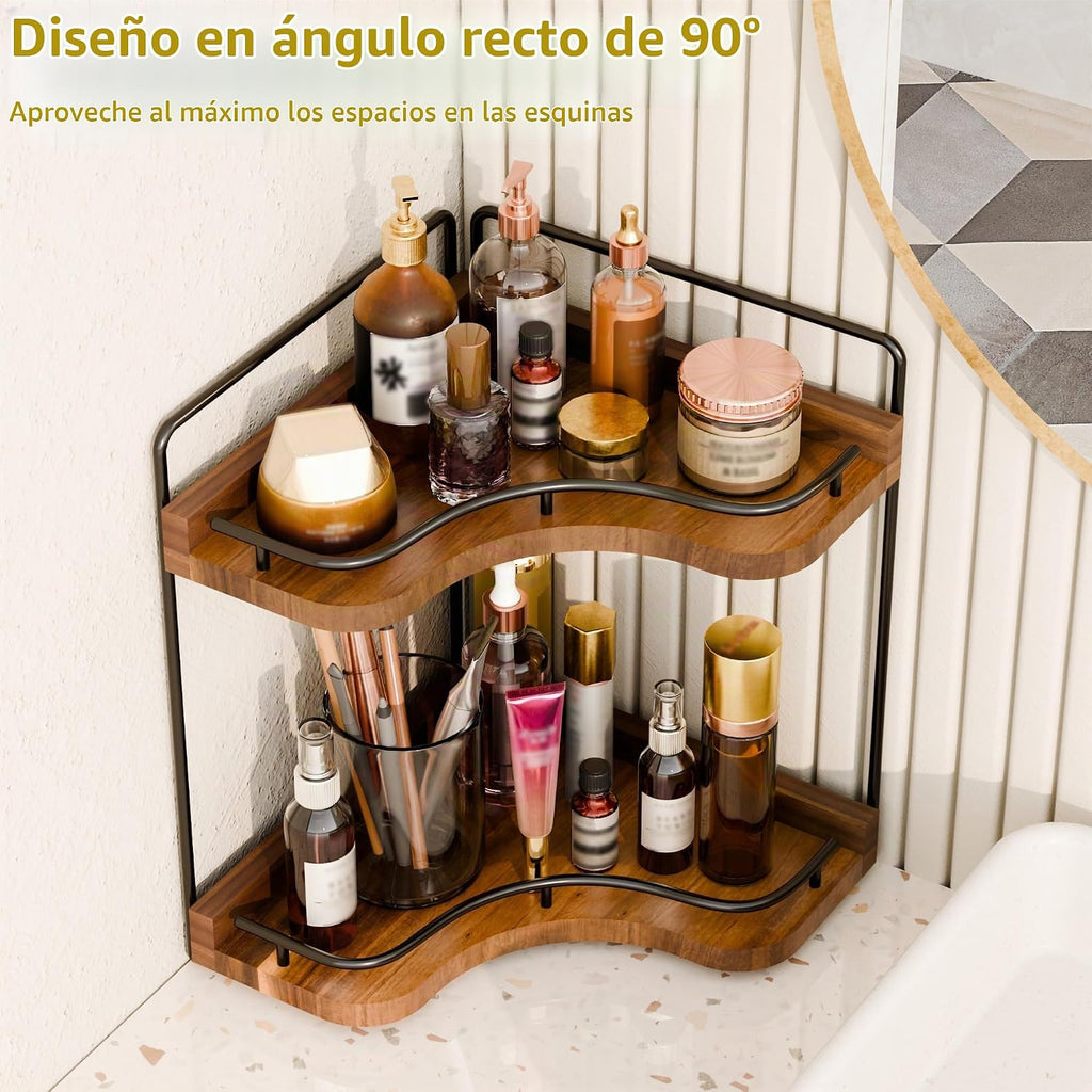 Organizador esquinero de 2 niveles para encimera de baño con agujer...