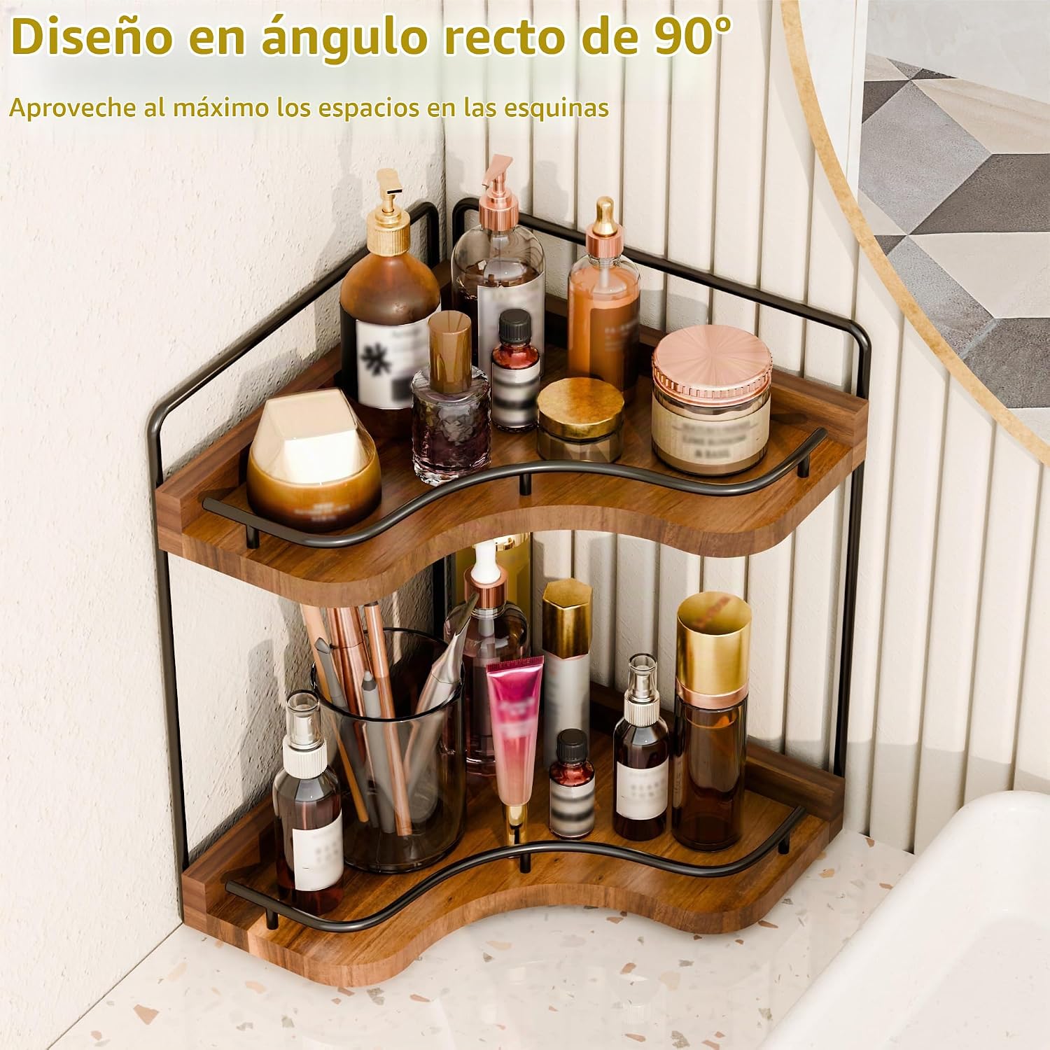 Organizador esquinero de 2 niveles para encimera de baño con agujer...