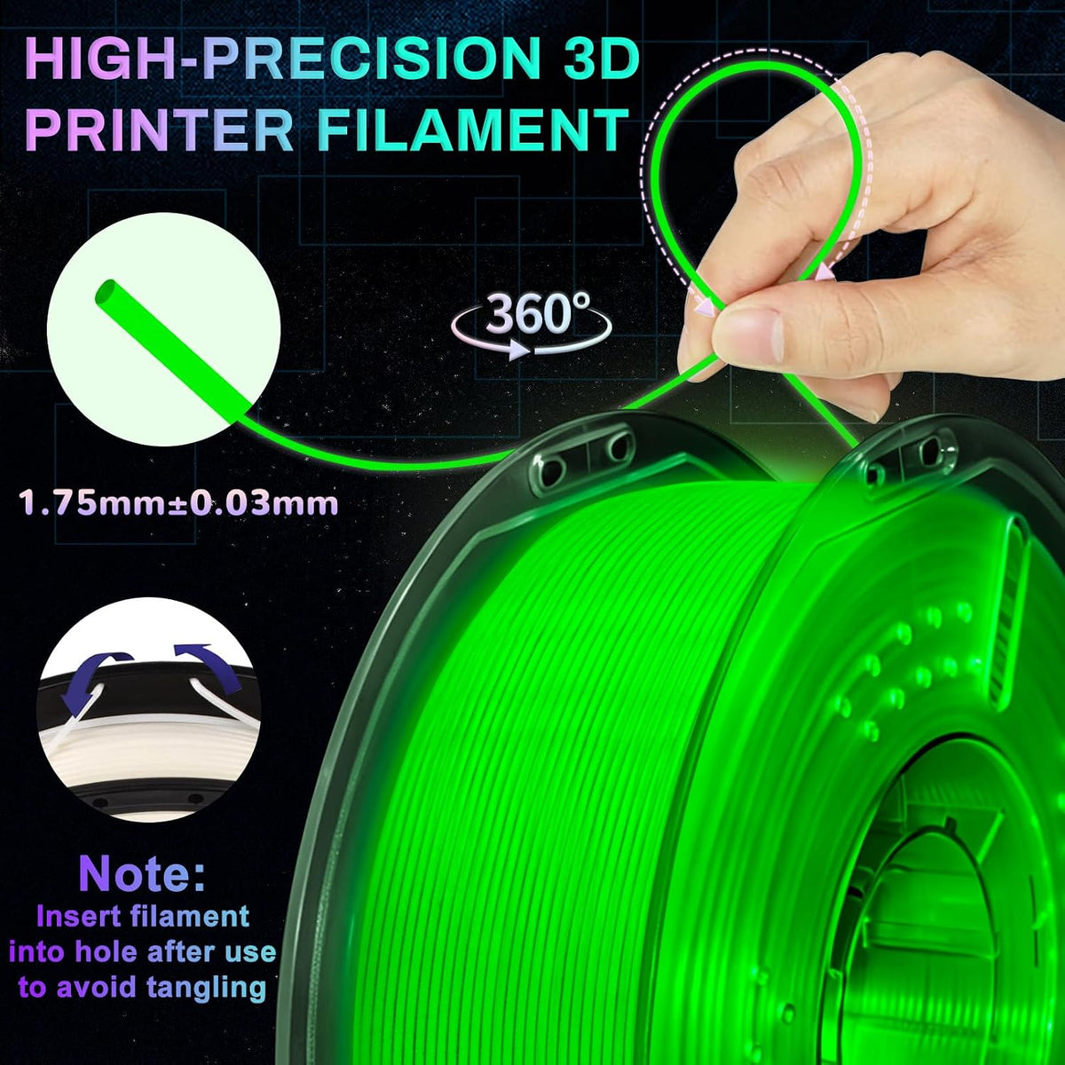 Frucindra Filamento de impresora 3D PLA+ que brilla en la oscuridad...
