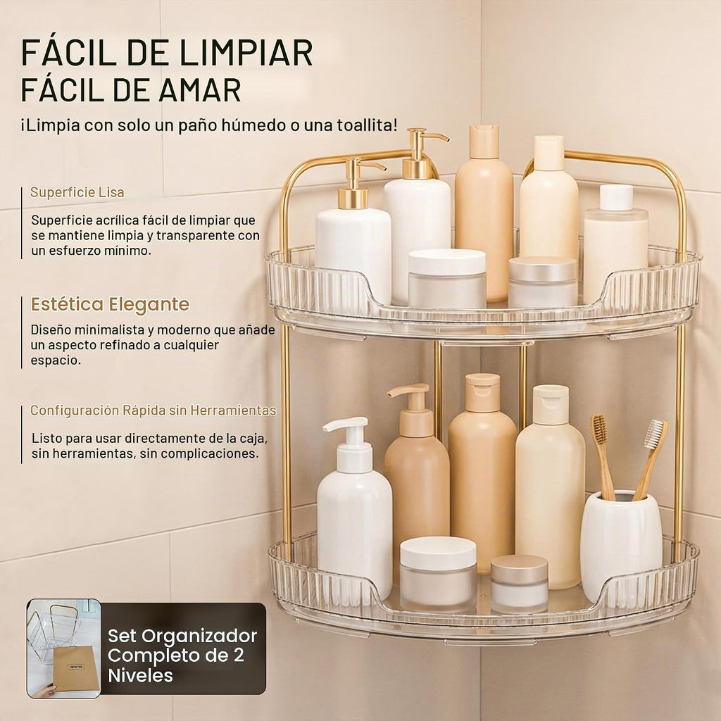 Organizador de baño esquinero de acrílico de 2 niveles, estante red...