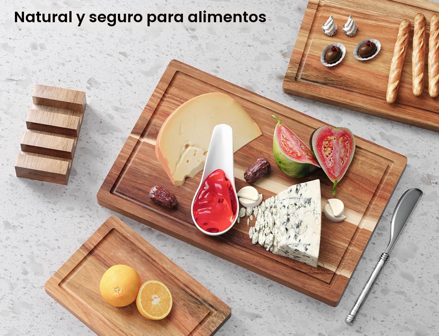 Fibogollo Tablas de cortar de madera de acacia para cocina (juego d...