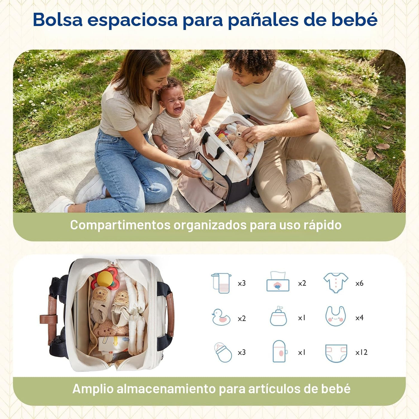 Mommore Mochila para pañales, bolsa de pañales extra grande para 2...