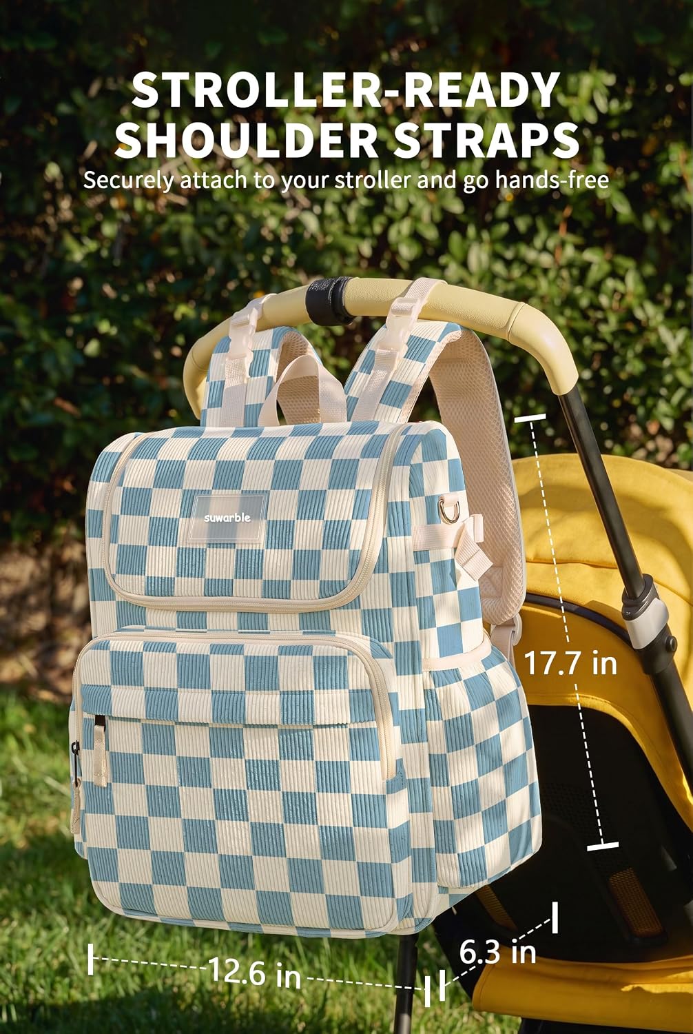 suwarble Mochila grande de pana para pañales para mamá, bolsa de vi...