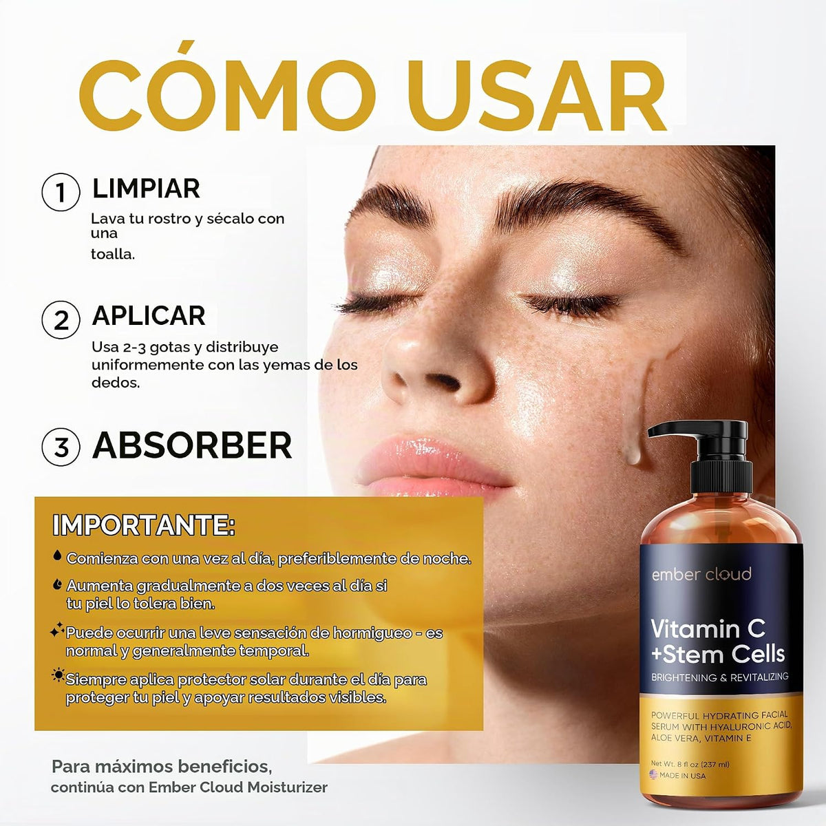 Ember Cloud Suero de vitamina C para rostro con células madre y áci...
