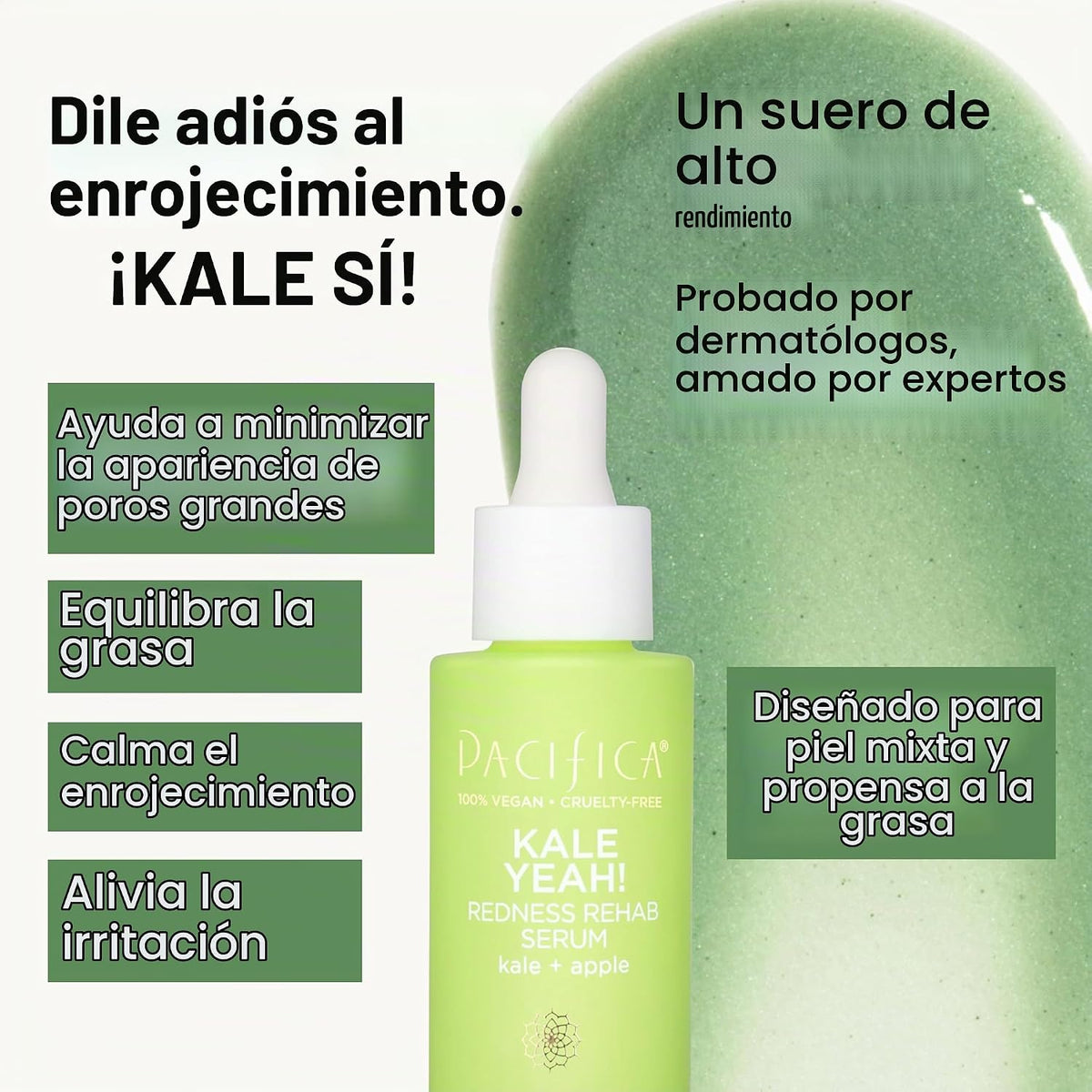 Pacifica Kale Yeah! Suero de rehabilitación de enrojecimiento, niac...