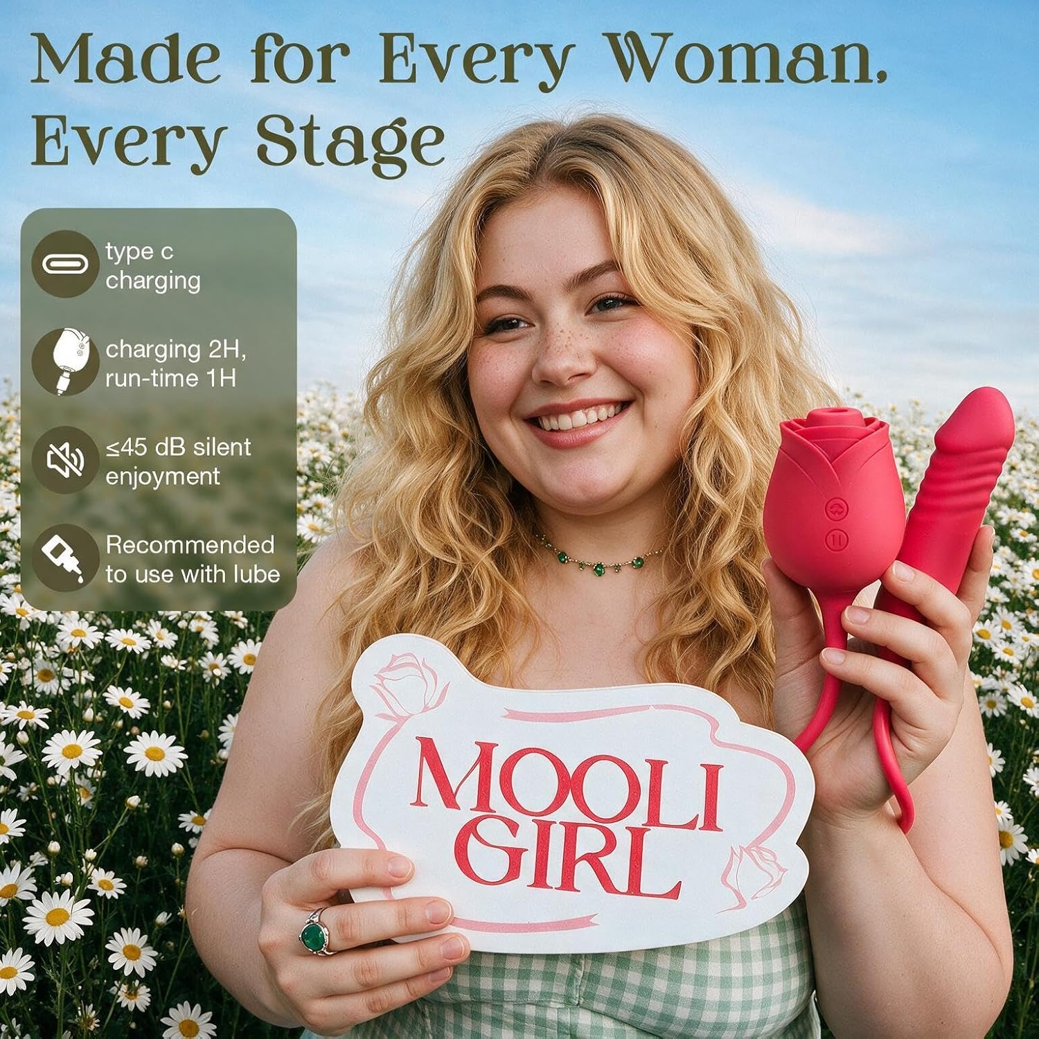 MOOLIGIRL Vibrador de juguete rosa con consolador de empuje, juguet...