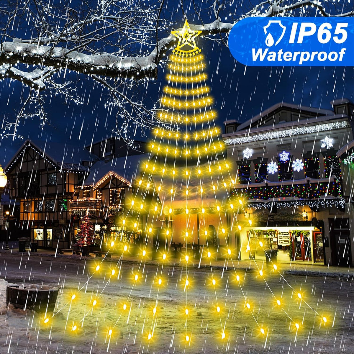 Luces solares de árbol de Navidad para exteriores, 11.48 pies, 350...