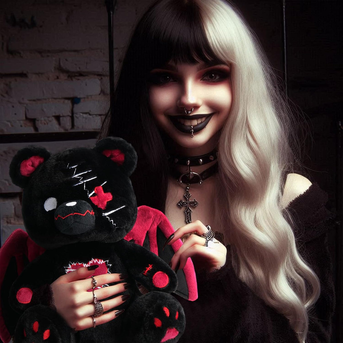 PHITECUS Oso Emo Gótico de Peluche con Alas - Lindo Peluche Espeluz...