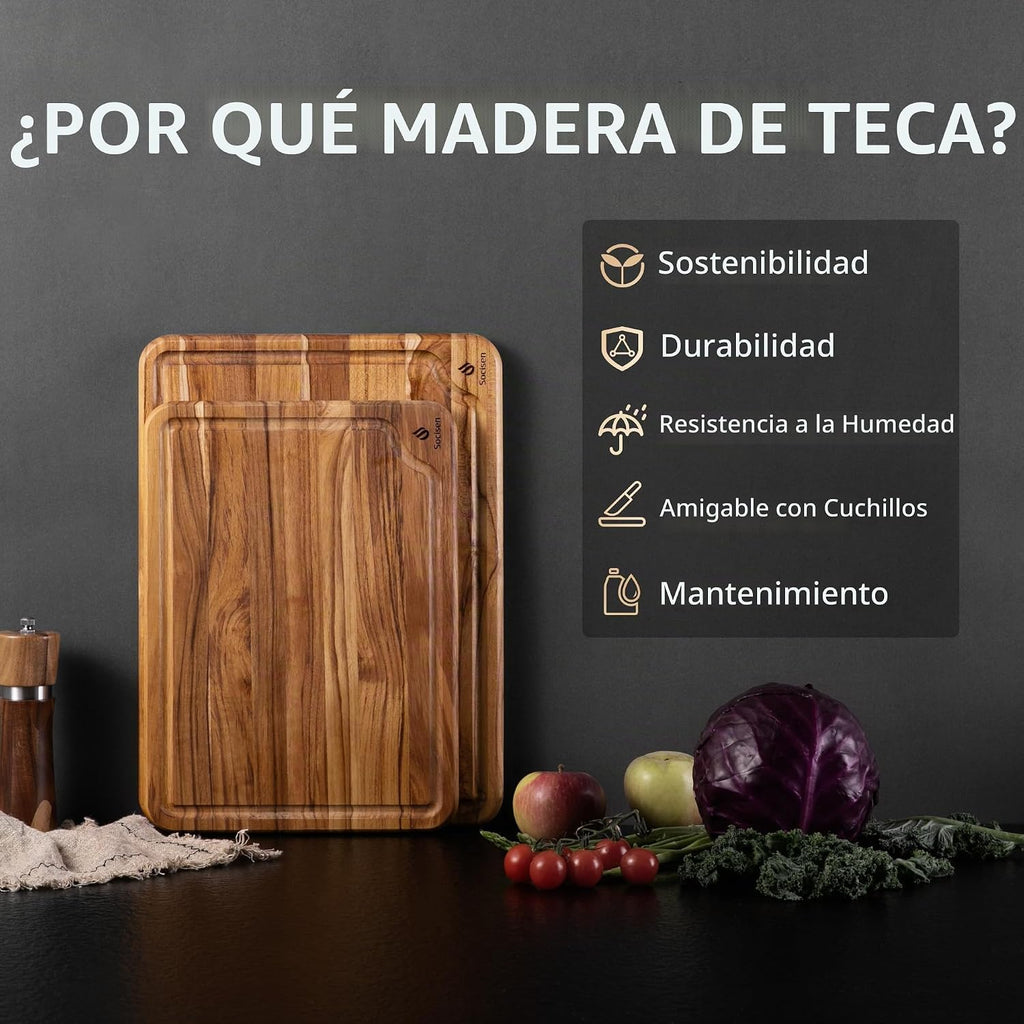 Paquete de 2 tablas de cortar de teca para cocina, tabla de cortar...