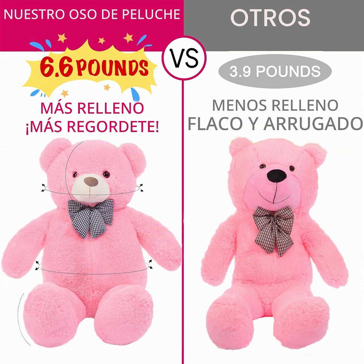 IKASA - Oso de peluche gigante, animales de juguete (Rosa, 47 pulga...