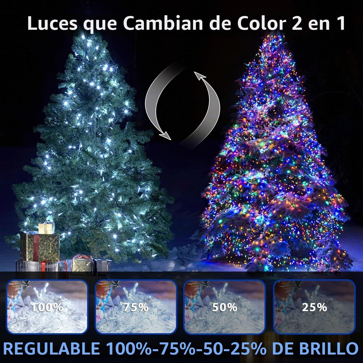 Luces navideñas JMEXSUSS 200LED, cambio de color, cable transparent...