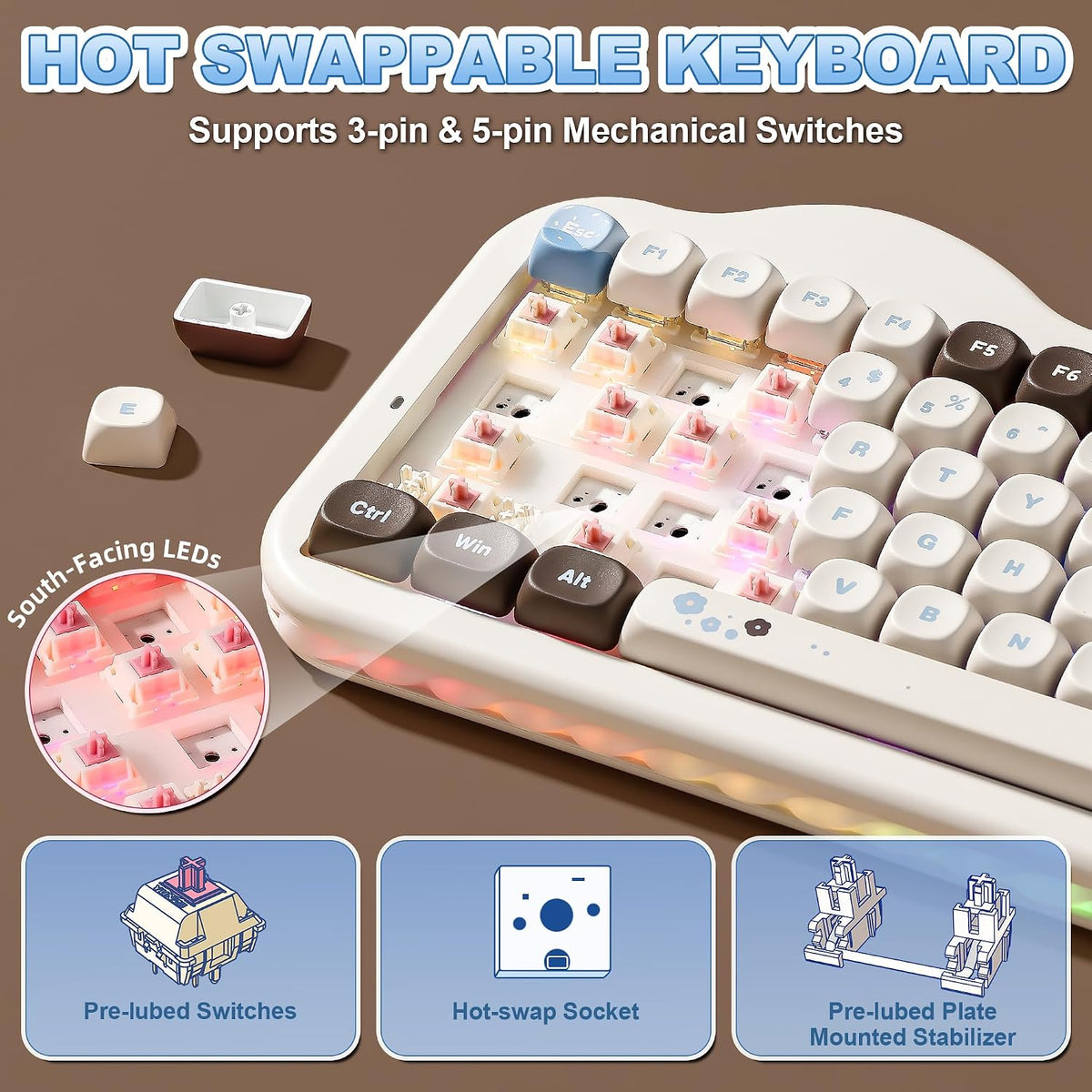 YUNZII C75 Lindo teclado mecánico inalámbrico 75% (Choco, interrupt...