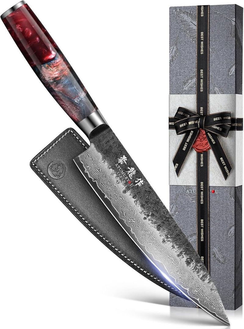 Cuchillo de chef japonés forjado negro de 8 pulgadas, acero Damasco...