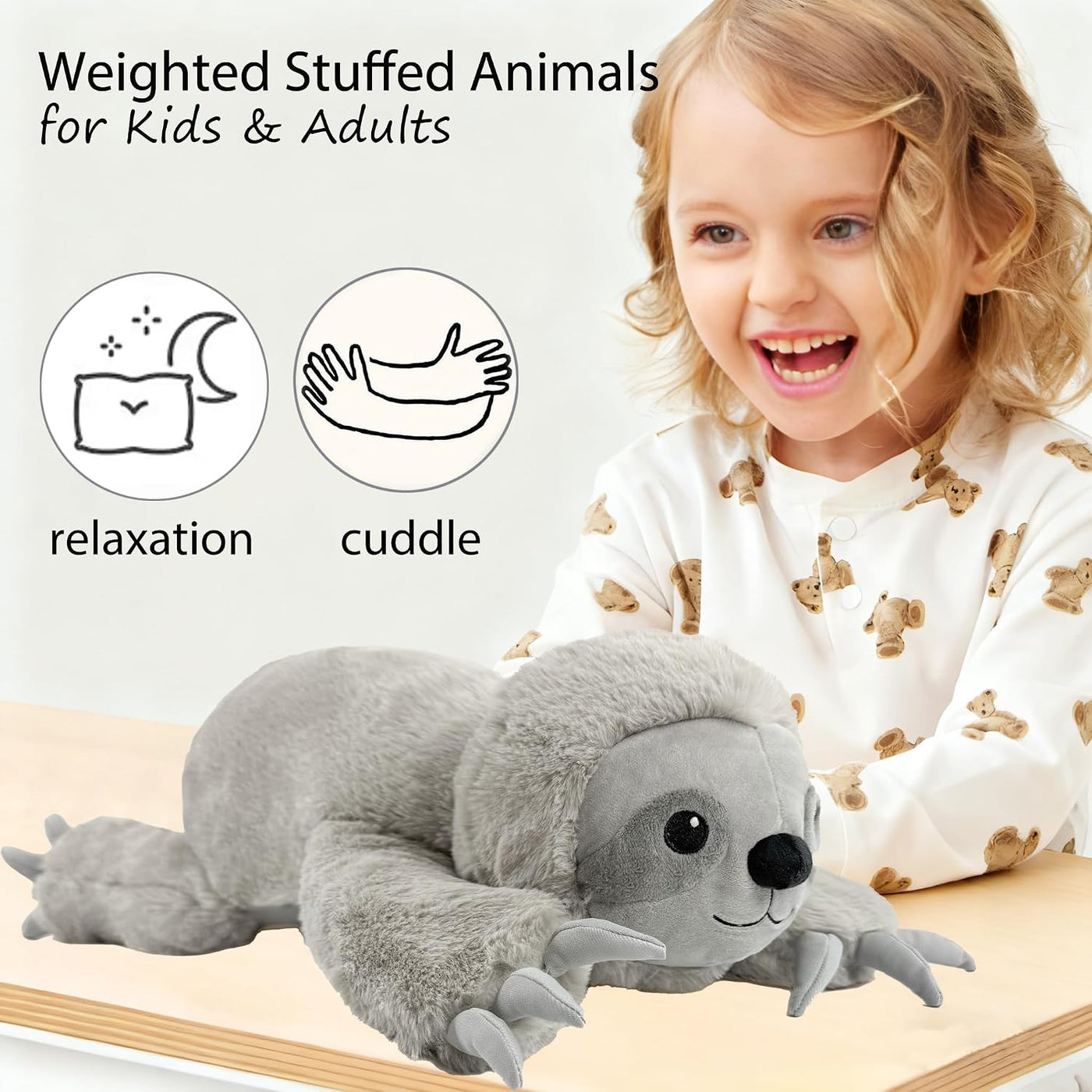 JUSTQUNSEEN Animales de peluche con peso de perezoso de 4.5 libras...