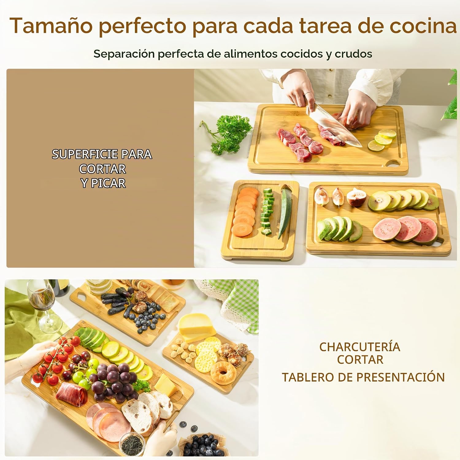 Astercook Nature - Tablas de cortar de bambú para cocina con soport...