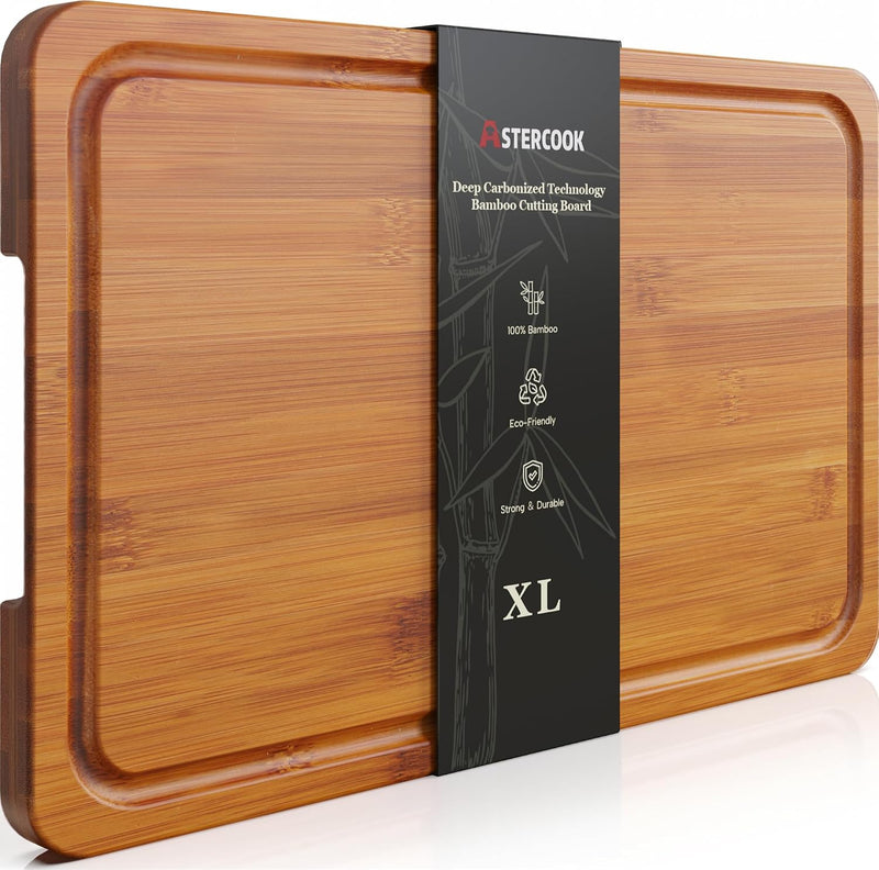 Astercook Tablas de cortar de bambú carbonizado profundo para cocin...