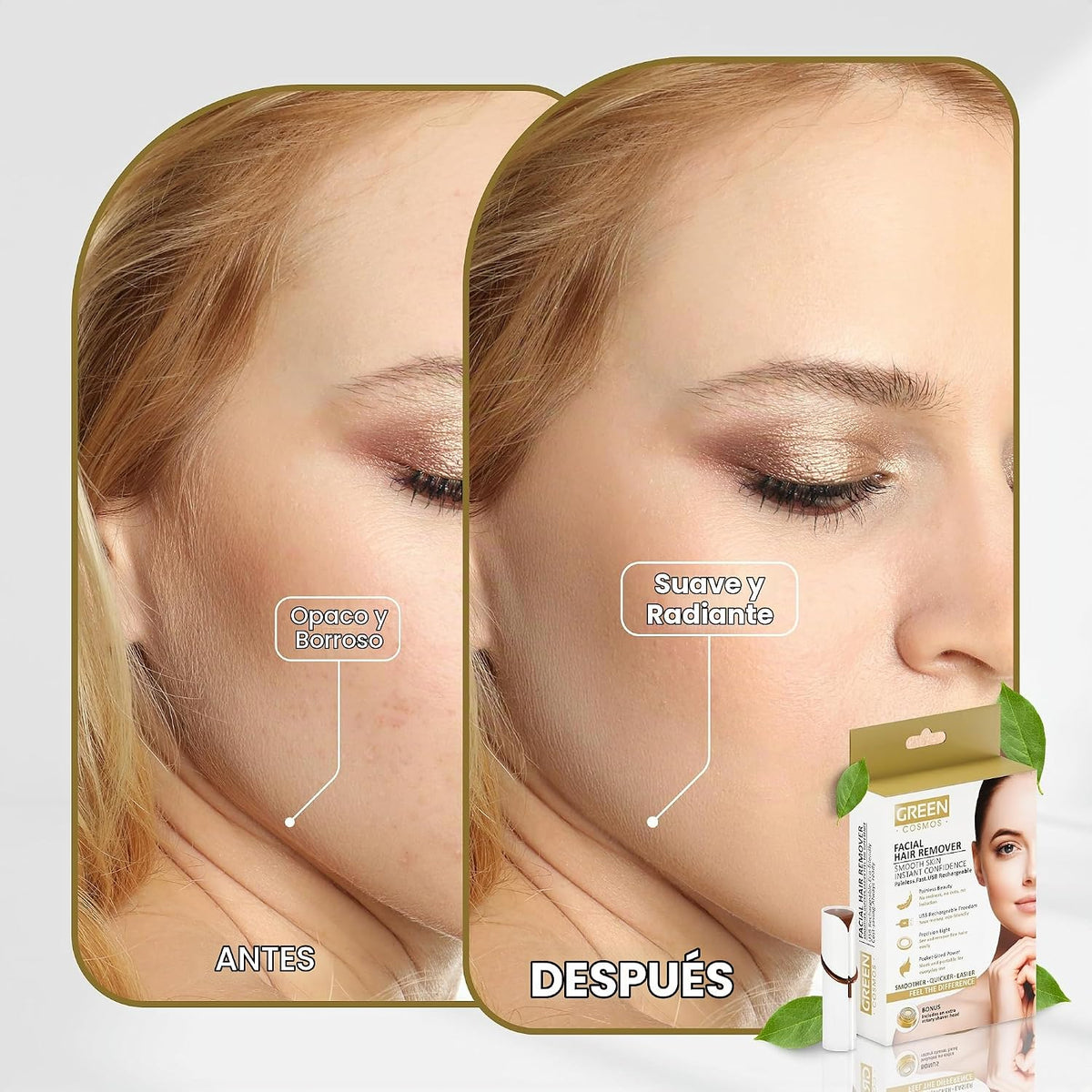 Removedor de vello facial para mujer, recargable por USB, 2 cabezal...