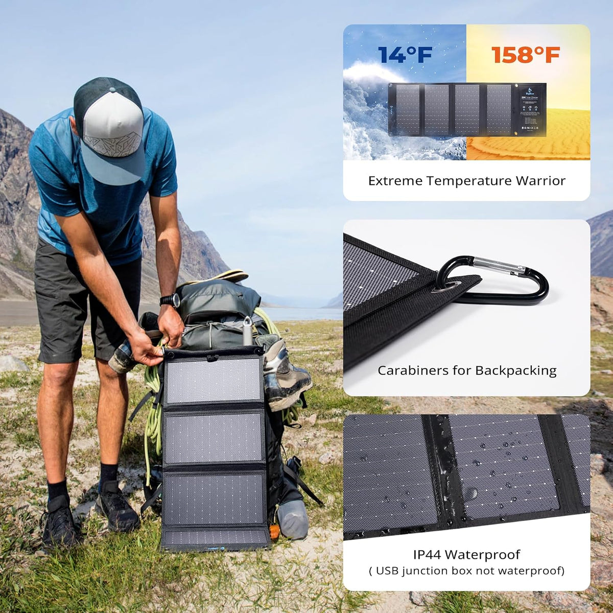 BigBlue Cargador de panel solar de alta eficiencia de 28 W con USB-...