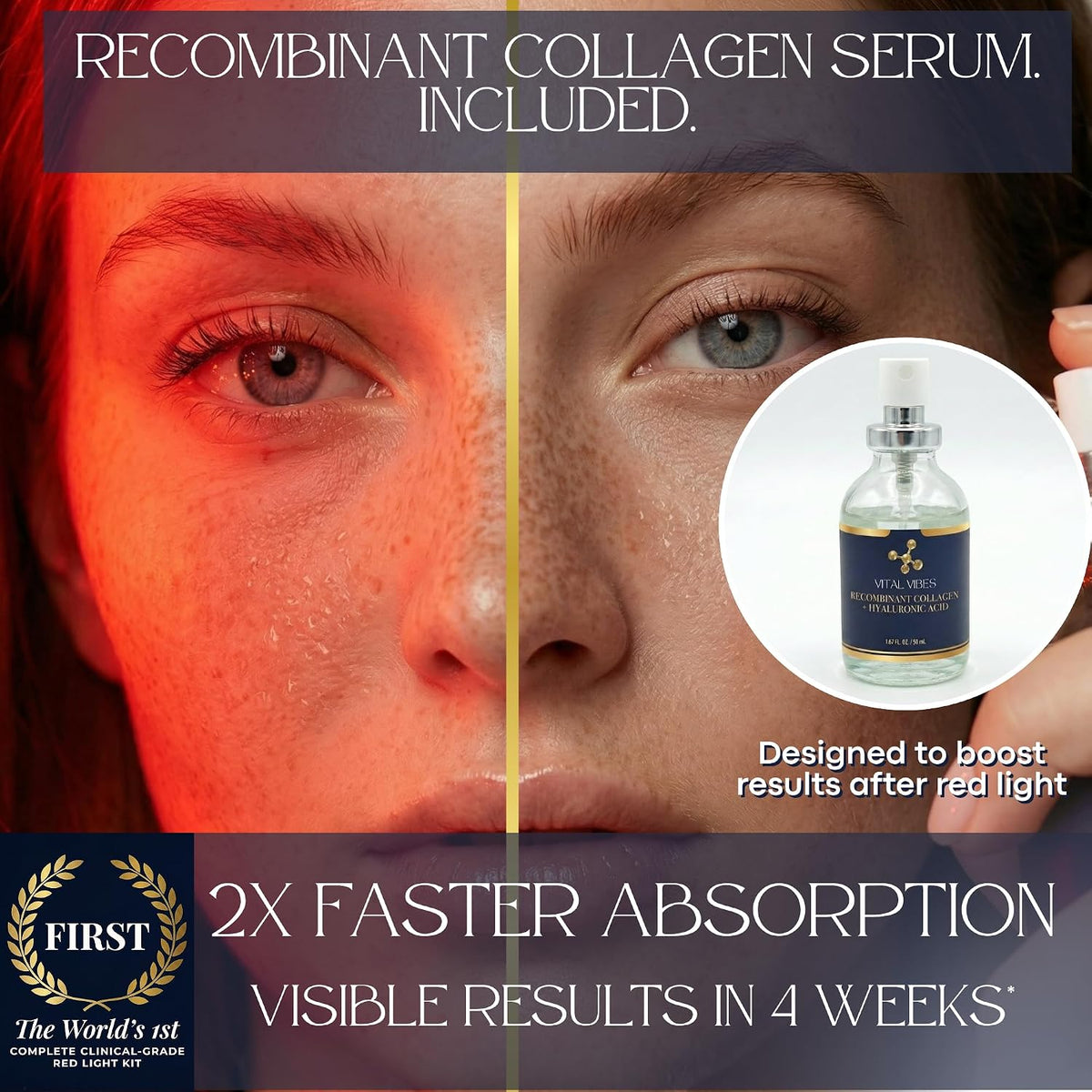 Vital Vibes Máscara facial LED para terapia de luz roja aprobada po...