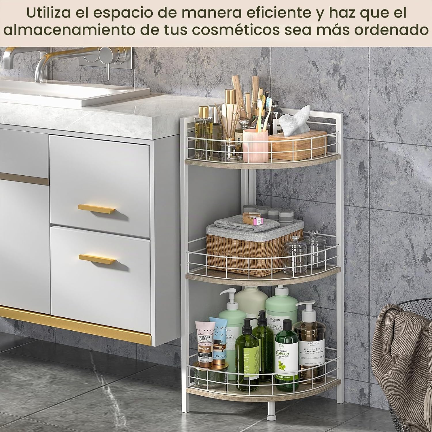 DAOUTIME Estante de pie para baño, estantes independientes de 3 niv...