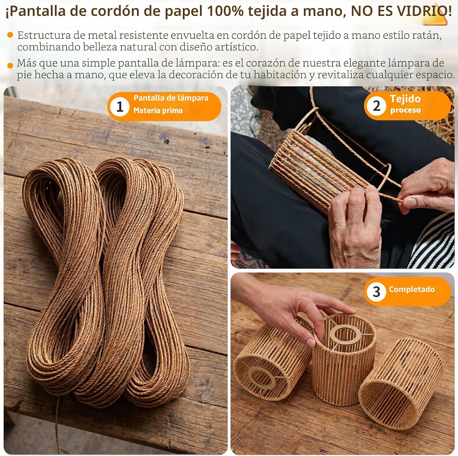 Hotsonic Lámpara de pie de árbol de ratán boho de 72 pulgadas, lámp...