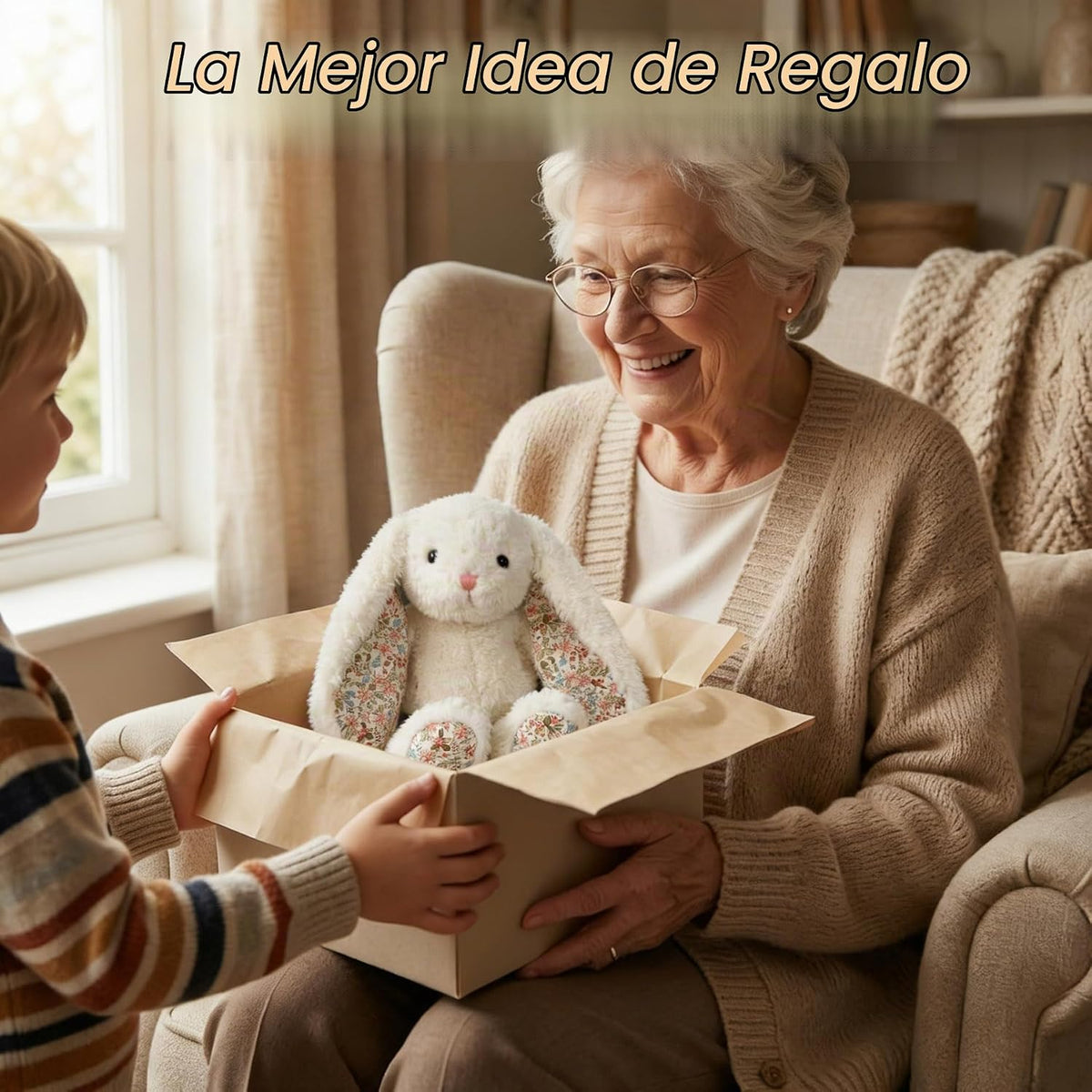okegztoa Conejito floral de peluche, color crema, estilo francés, e...