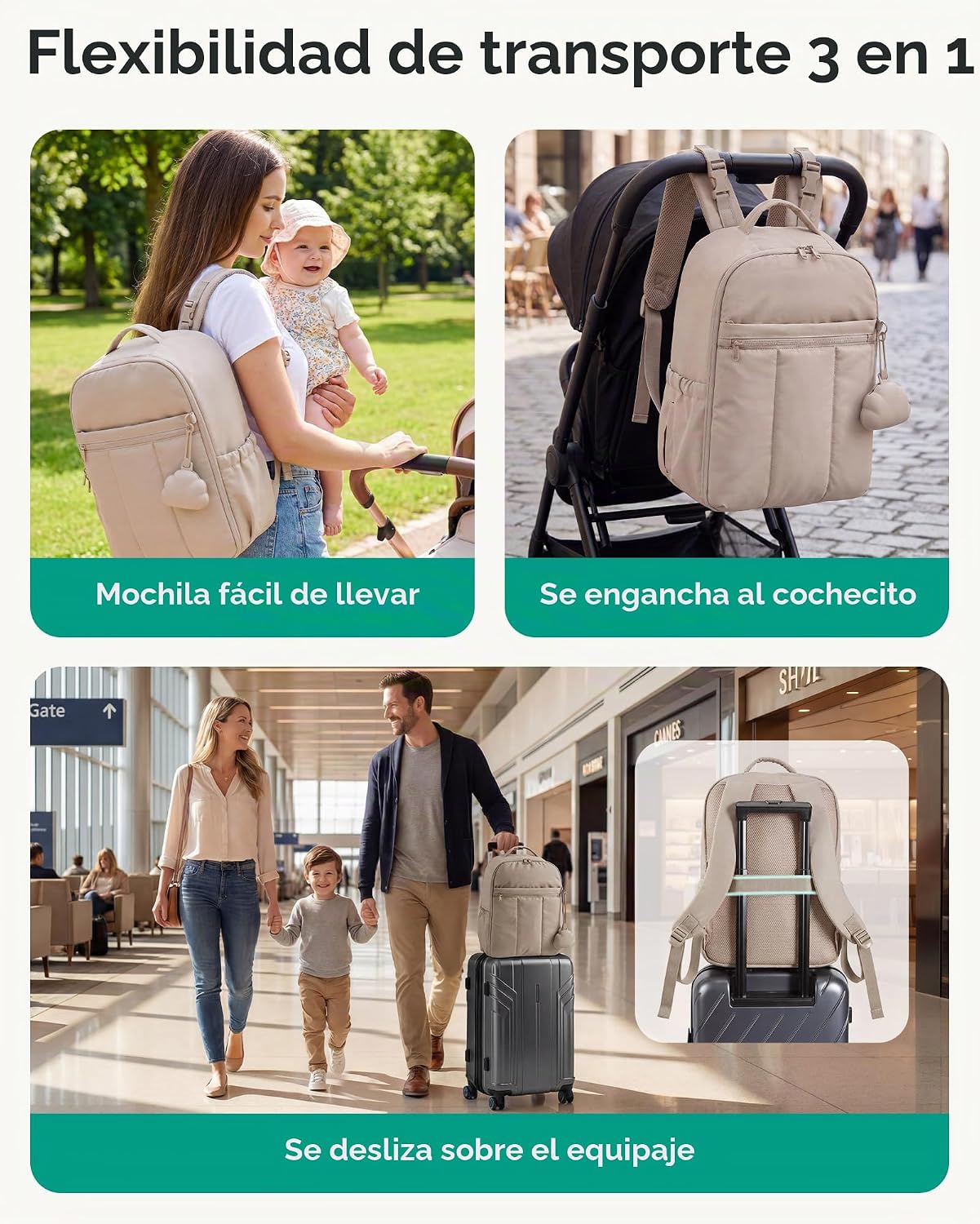 BAGSMART Mochila para pañales para bebé, bolsa de pañales ligera y...