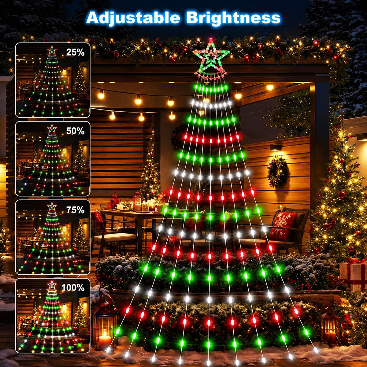AMIPEPE Luces solares para árbol de Navidad, 18.37 pies 532 LED, ro...