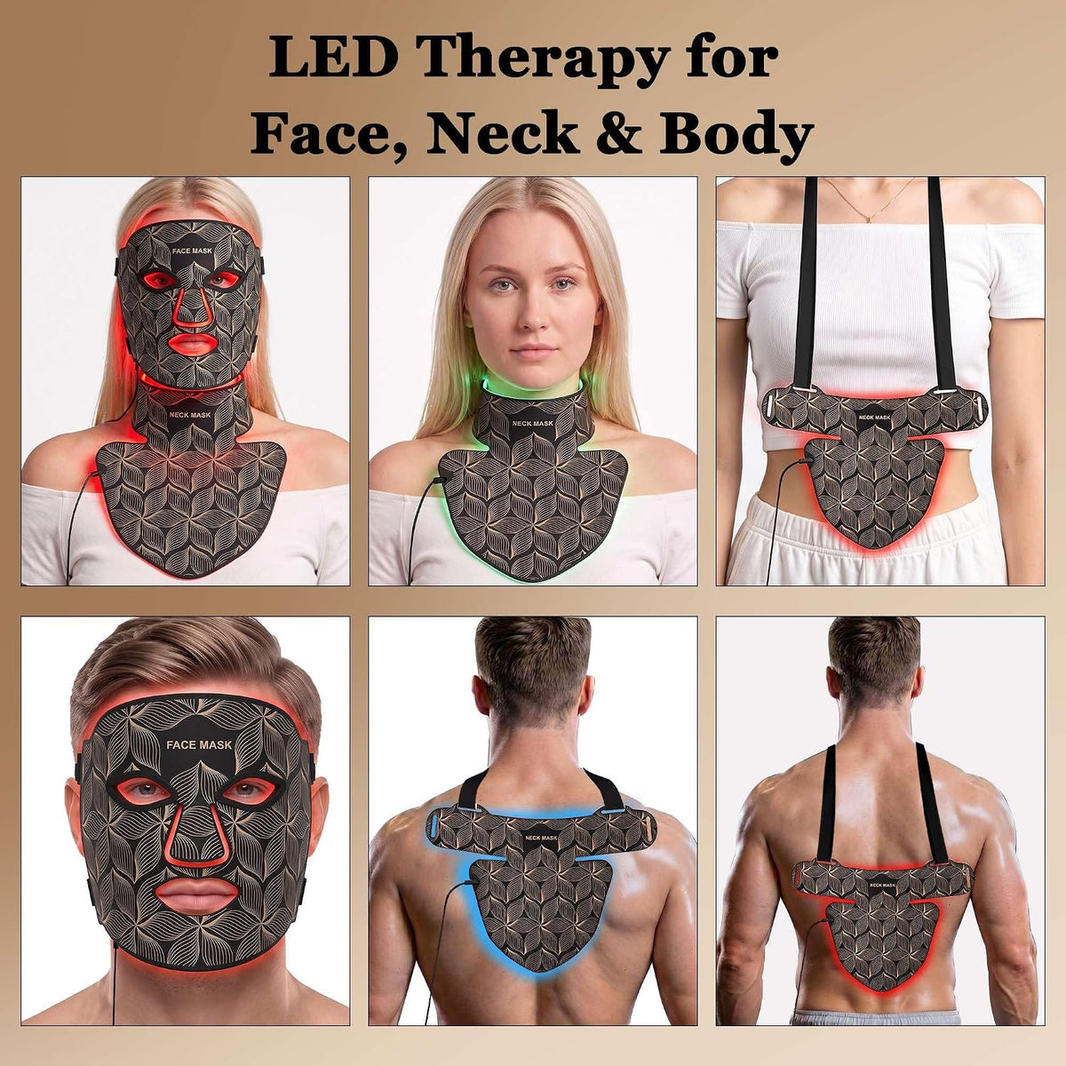 biuufish Máscara de terapia de luz roja para cara y cuello, 8 color...